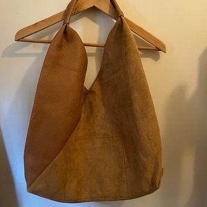 Tan hobo bag with vegan leather and suede